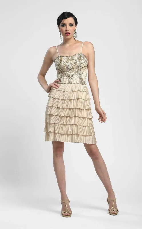 Mini cocktail dresses with a beaded bodice and a flirty A - line skirtSue Wong - N4100 Sleeveless Tiered Ruffle Cocktail Dress