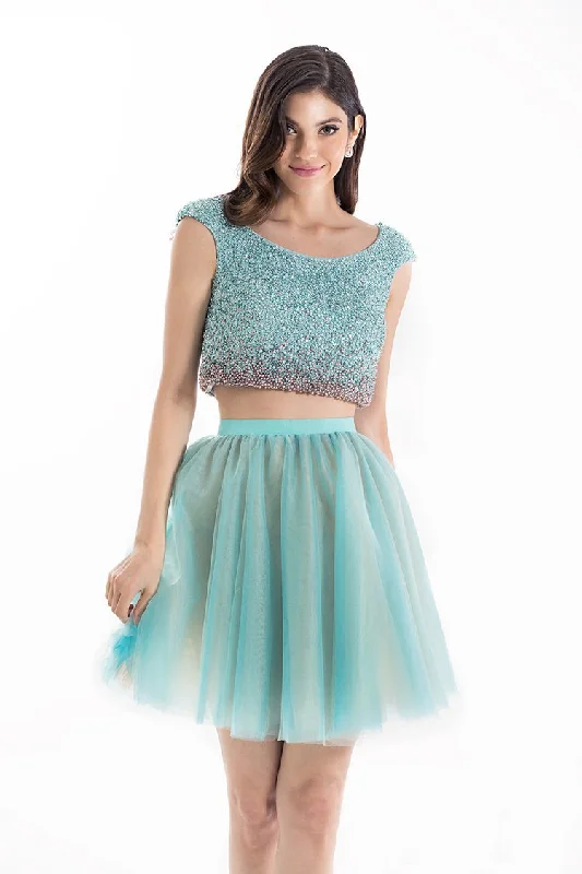 Satin - lined cocktail dresses with a lace outer layerTerani Couture - Charming Beaded Two-piece Scoop Neck Short A-line Dress 1521H0100A