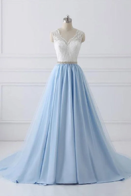 80s - inspired party dresses with bold colors and big shouldersLace Straps A line Blue Skirt Long Evening Prom Dresses PG583 80s - inspired party dresses with bold colors and big shouldersLace Straps A line Blue Skirt Long Evening Prom Dresses PG583