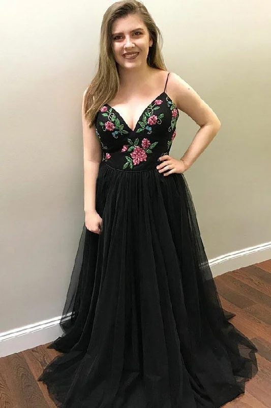 Party dresses with a fringed detail for a fun and dynamic style​A-Line Spaghetti Straps Tulle Sleeveless Prom Dress with Beading PG622