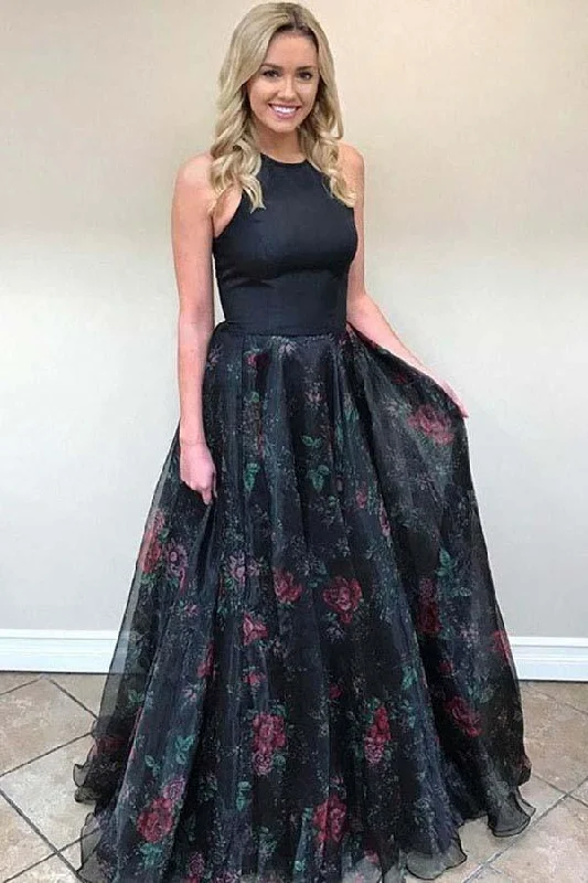 Gothic - style party dresses for a dark and mysterious look​A-Line Sweep Train Black Tulle Sleeveless Open Back Prom Dress PG620