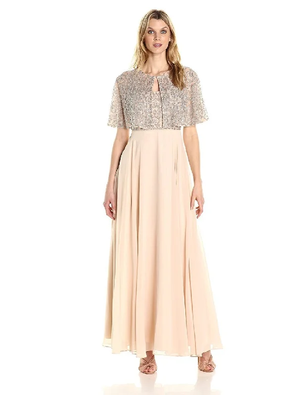 Formal dresses with side - slit pockets and beaded accents for a practical and stylish formal eventAidan Mattox - MD1E201185 Embellished Caped Scoop Neck A-Line Gown Formal dresses with side - slit pockets and beaded accents for a practical and stylish formal eventAidan Mattox - MD1E201185 Embellished Caped Scoop Neck A-Line Gown