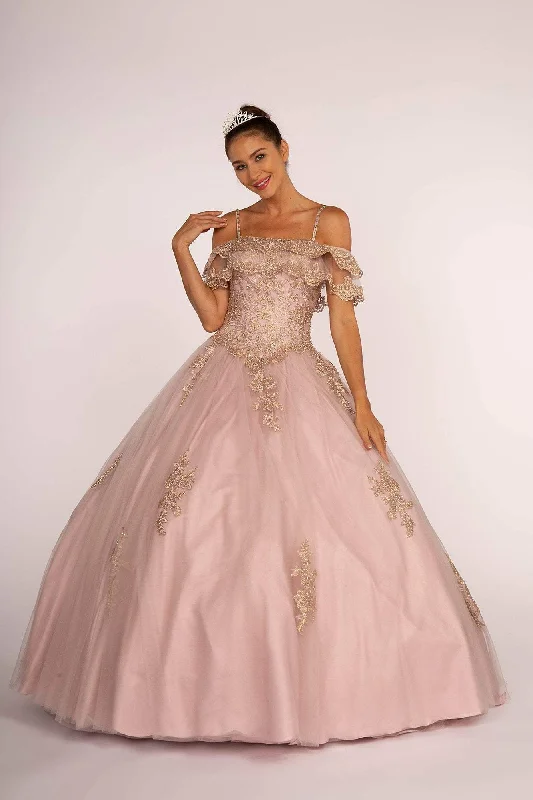 Formal dresses with tassel - adorned belts and tiered skirts for a stylish and festive formal eventElizabeth K - GL2510 Ruffled Off Shoulder Mesh Ballgown Formal dresses with tassel - adorned belts and tiered skirts for a stylish and festive formal eventElizabeth K - GL2510 Ruffled Off Shoulder Mesh Ballgown