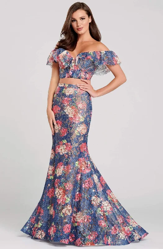 Mon Cheri - EW120099 Off-Shoulder 2-Piece Novelty Lace Trumpet Dress