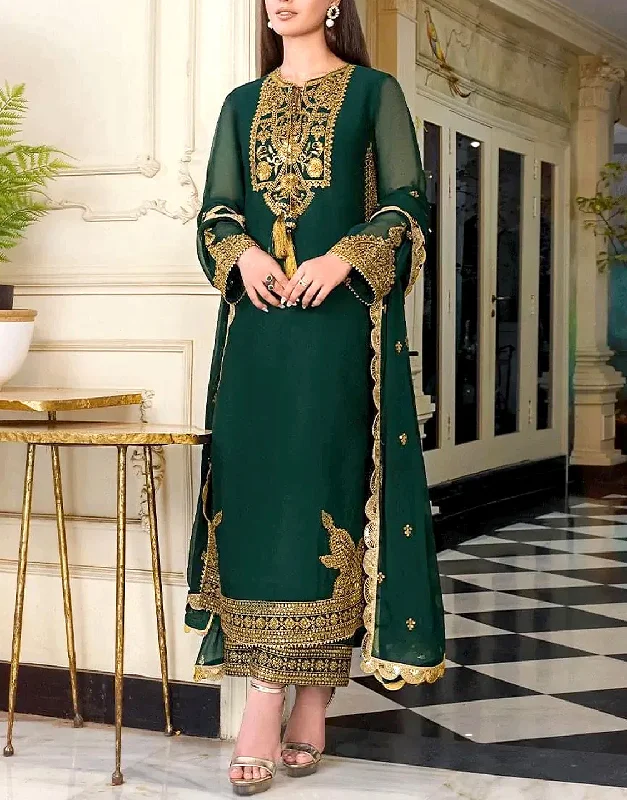 Fairy - themed party dresses with wings and glitter for a magical look​Elegant Embroidered Green Chiffon Party Dress 2024 (DZ15433)