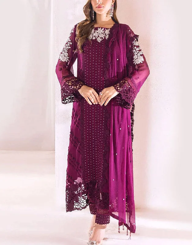 Satin party dresses with a smooth and lustrous finish​Trendy Embroidered Chiffon Party Wear Dress 2024 with Inner (DZ17562)