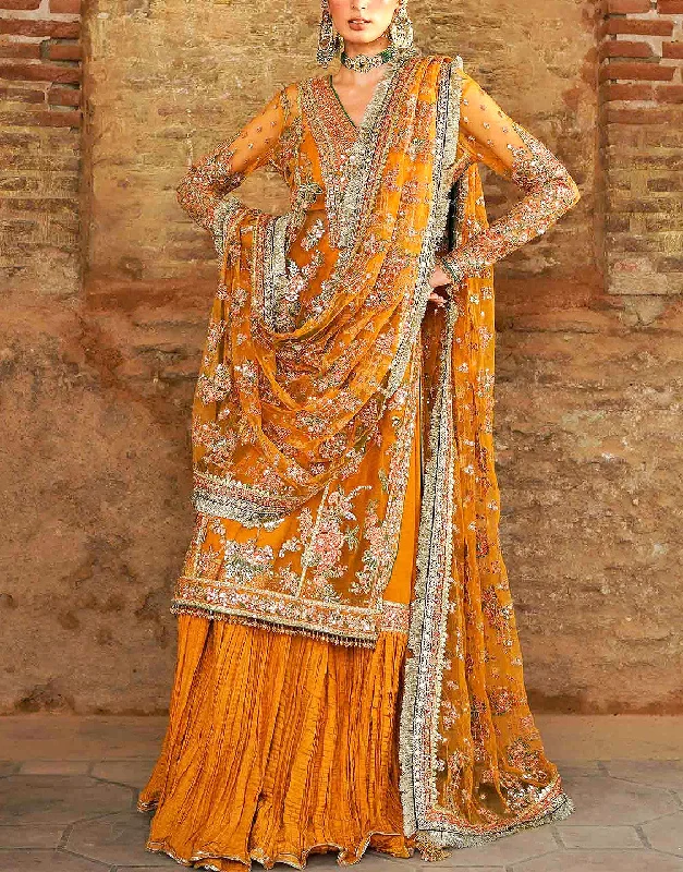 Party dresses with a pom - pom trim for a fun and festive touchLuxury Handwork Embroidered Net Wedding Dress with Crushed Silk Gharara (DZ16953) Party dresses with a pom - pom trim for a fun and festive touchLuxury Handwork Embroidered Net Wedding Dress with Crushed Silk Gharara (DZ16953)