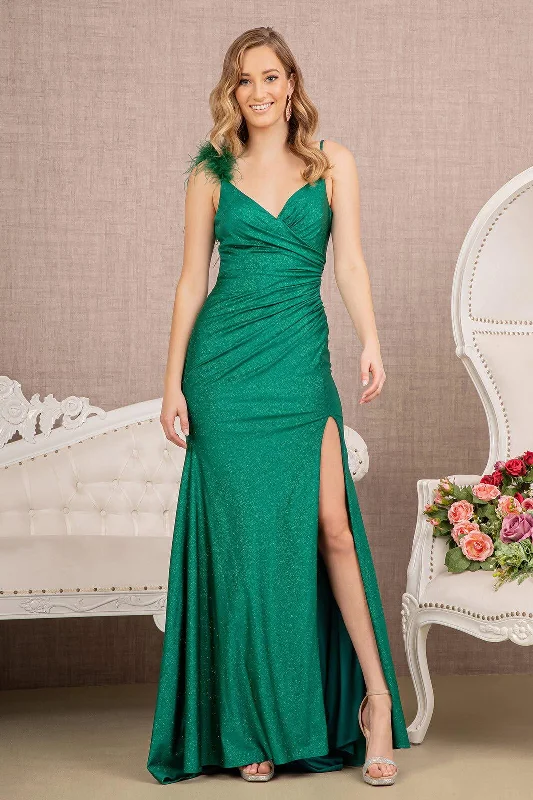 Party dresses with a polka - dot pattern for a classic and playful style​Long Spaghetti Strap Fitted Prom Dress