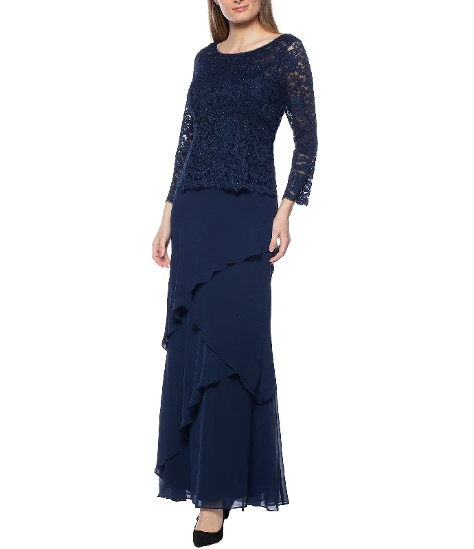 Marina Long Two Piece Formal Lace Tier Dress