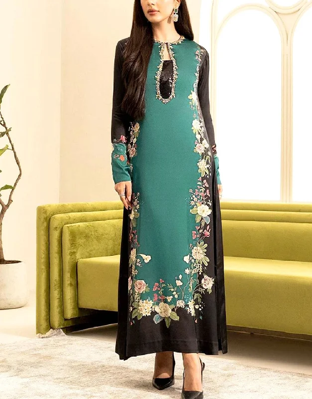 Party dresses with a one - shoulder design for a modern and unique look​Digital Print Silk Party Wear Dress 2024 with Silk Dupatta (DZ17604)