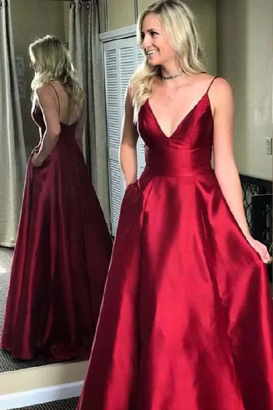 Party dresses with a detachable train for added versatilitySimple Red Spaghetti Straps A-line Long Evening Prom Dresses PG581 Party dresses with a detachable train for added versatilitySimple Red Spaghetti Straps A-line Long Evening Prom Dresses PG581