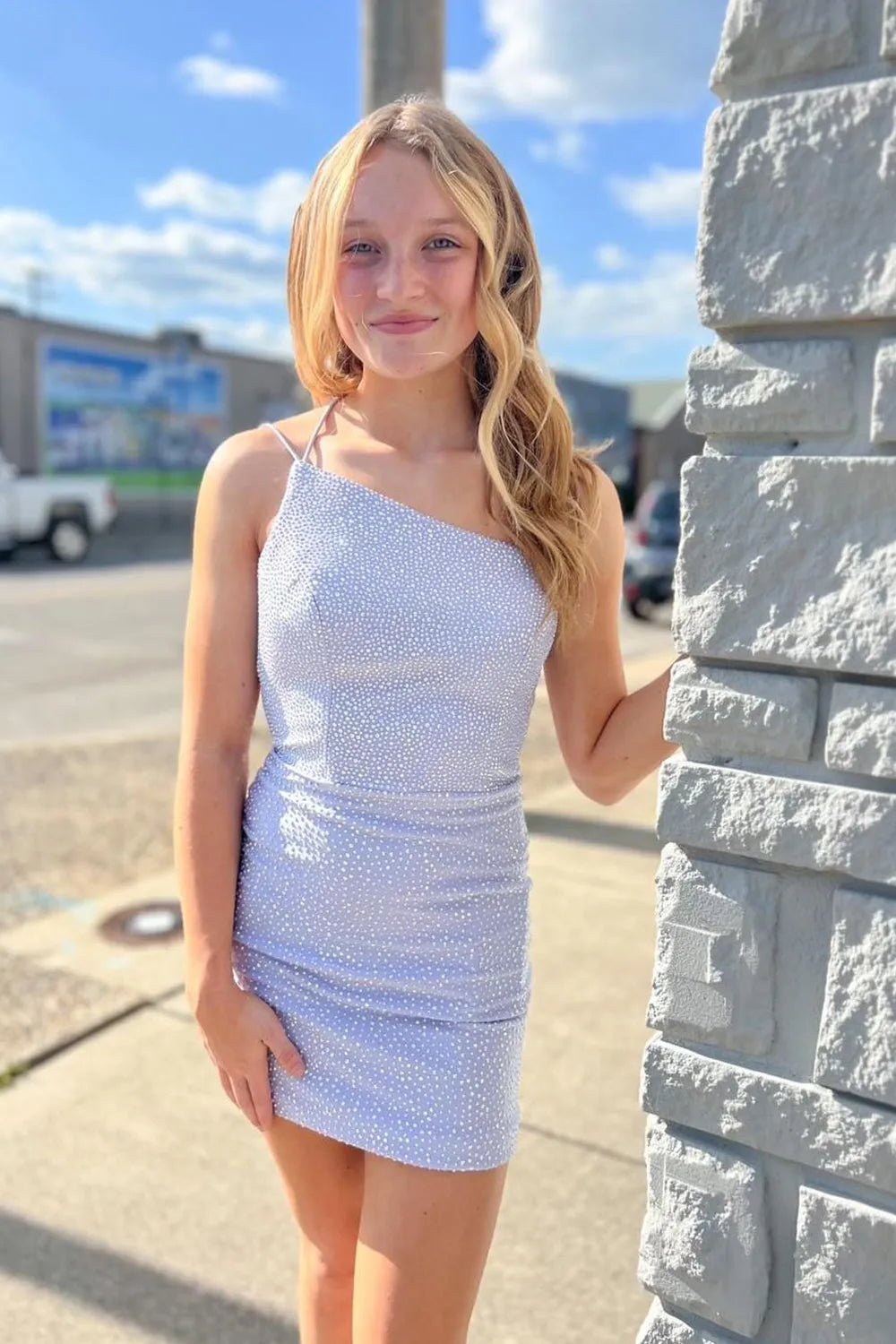 80s - inspired party dresses with bold colors and big shouldersSparkly Lilac Beaded Tight One Shoulder Short Party Dress 80s - inspired party dresses with bold colors and big shouldersSparkly Lilac Beaded Tight One Shoulder Short Party Dress