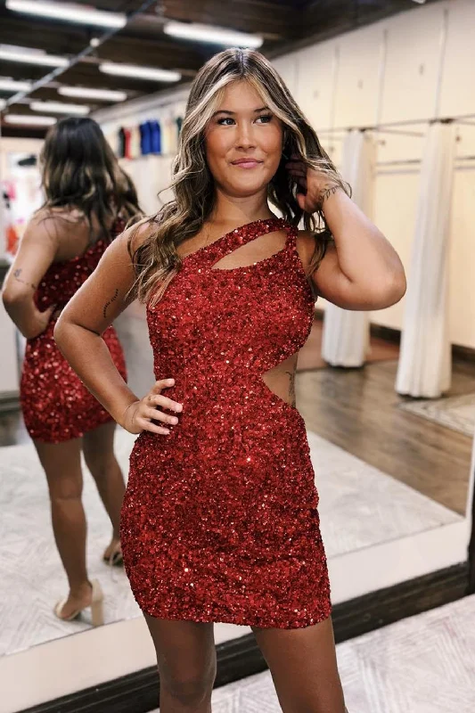 Party dresses with a lace overlay for a feminine touchSparkly Red One Shoulder Sequins Tight Short Prom Dress Party dresses with a lace overlay for a feminine touchSparkly Red One Shoulder Sequins Tight Short Prom Dress