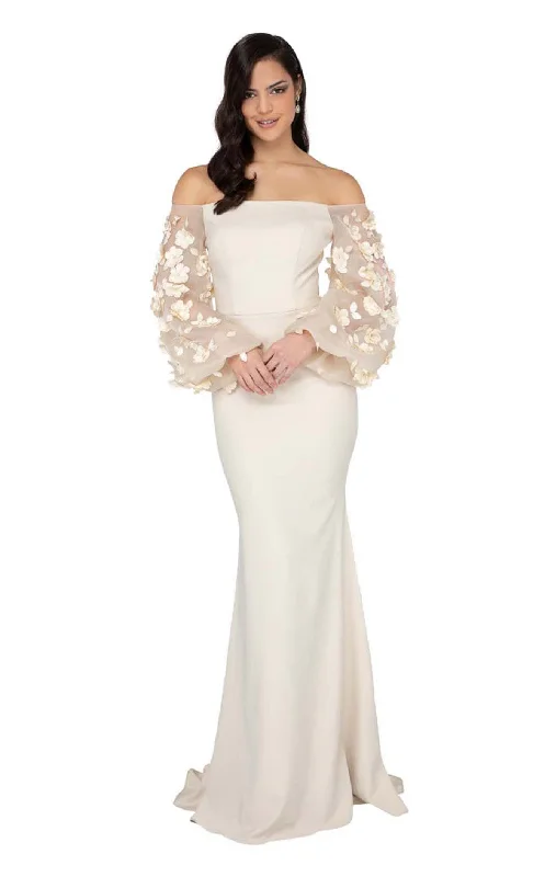 Formal dresses with cold - shoulder ruffled sleeves and floral prints for a romantic and trendy formal styleTerani 1911E9128 Dress Formal dresses with cold - shoulder ruffled sleeves and floral prints for a romantic and trendy formal styleTerani 1911E9128 Dress