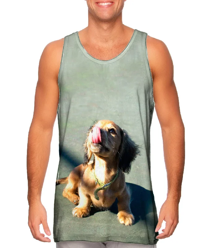 Plus Size Women's Criss - Cross Back Tank Tops in Neon ColorsFace Lick Dachshund