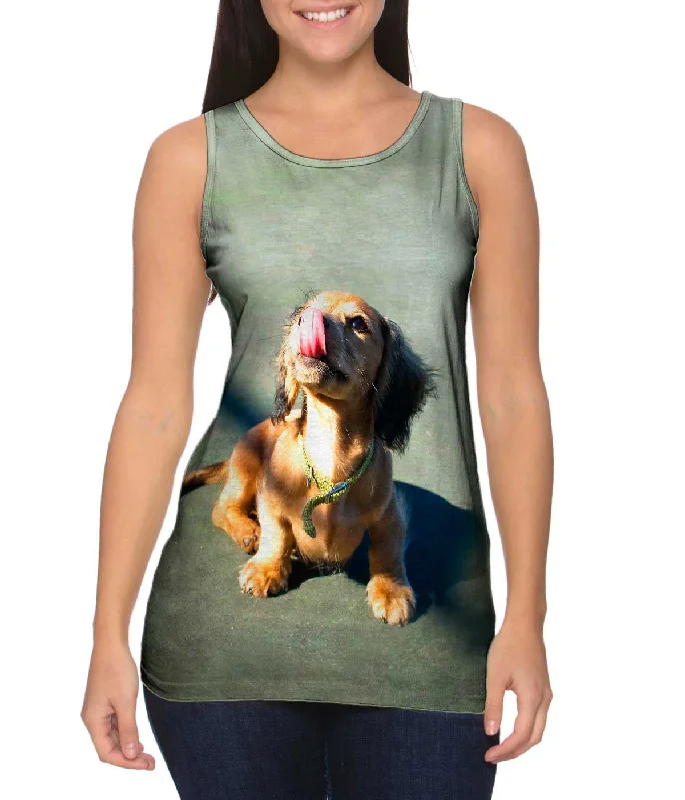 Plus Size Women's Glitter - Trimmed Tank Tops for Party NightsFace Lick Dachshund