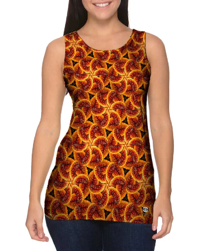 Mock Neck Women's Performance Tank Tops for CyclingFall Foliage Pattern