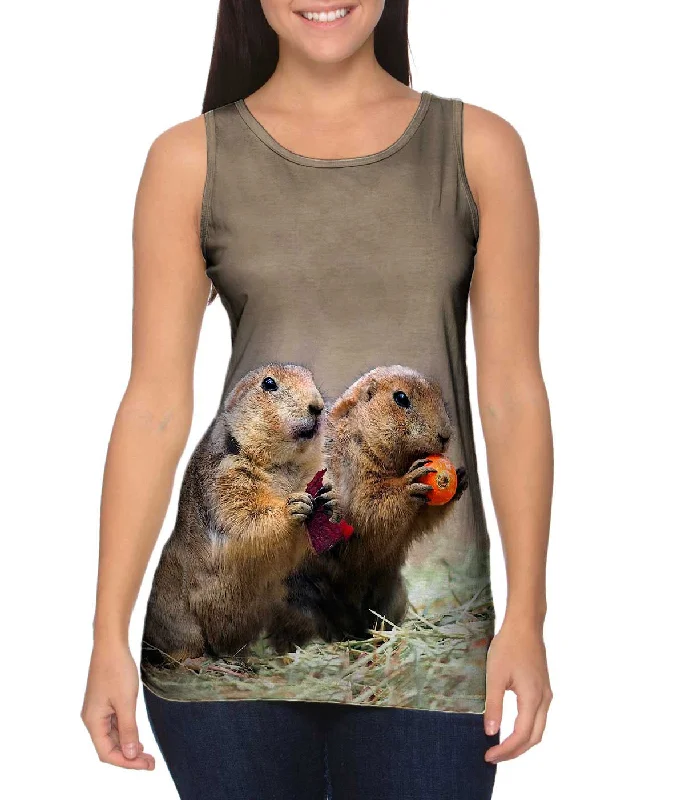 Plus Size Women's Puff - Sleeve Tank Tops in Pastel HuesFall Praire Dogs