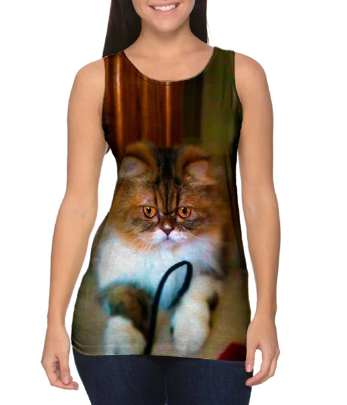 Women's Longline Tank Tops with Abstract PrintsFall Soft Kitty Cat