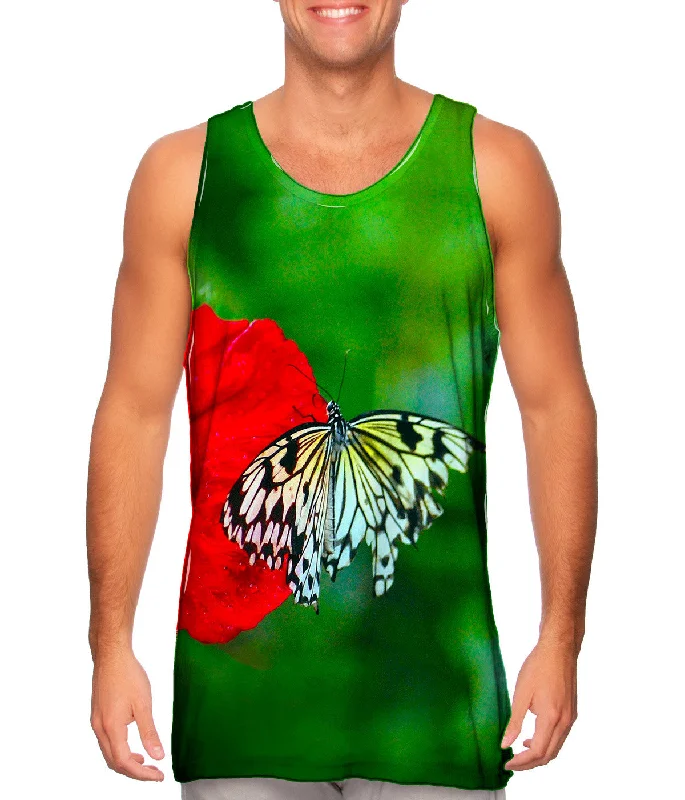 Plus Size Women's Puff - Sleeve Tank Tops in Pastel HuesFanciful White Butterfly