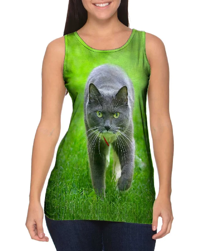 Square Neck Women's Organic Cotton Tank Tops in Earth TonesFerocious Grey Cat