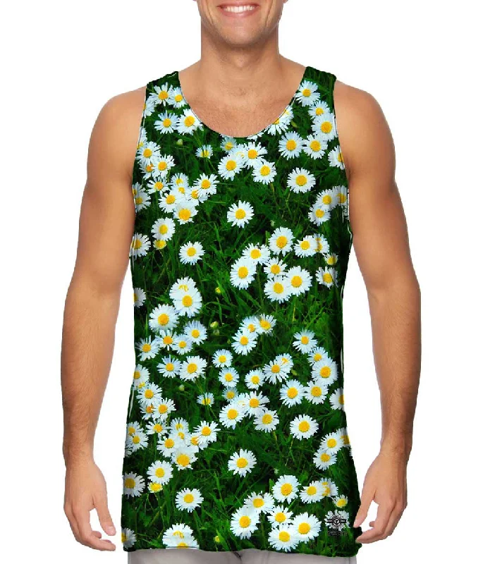 Crew Neck Women's Sustainable Tank Tops Made from Recycled MaterialsField Of Daisies