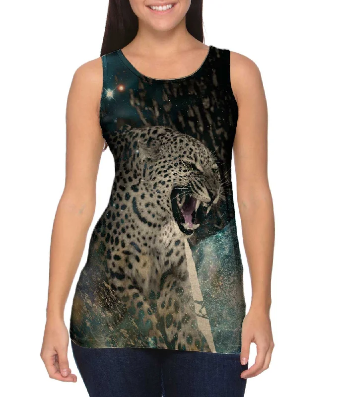 Women's Longline Tank Tops with Abstract PrintsFierce Space Leopard