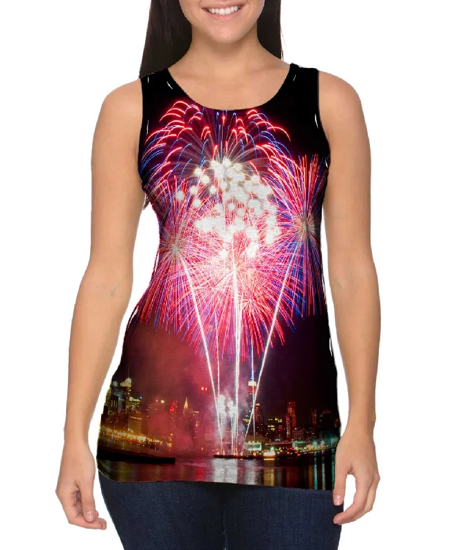 Plus Size Women's Glitter - Trimmed Tank Tops for Party NightsFireworks Fun