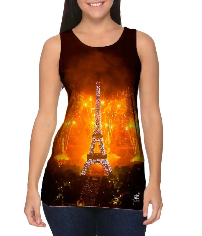 V - Neck Women's Moisture - Wicking Tank Tops for RunningFireworks Lighting Up Eiffel Tower V - Neck Women's Moisture - Wicking Tank Tops for RunningFireworks Lighting Up Eiffel Tower