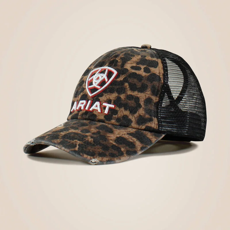 Long Sleeve Women T Shirt for Cooler WeatherAriat Leopard Ponytail Cap