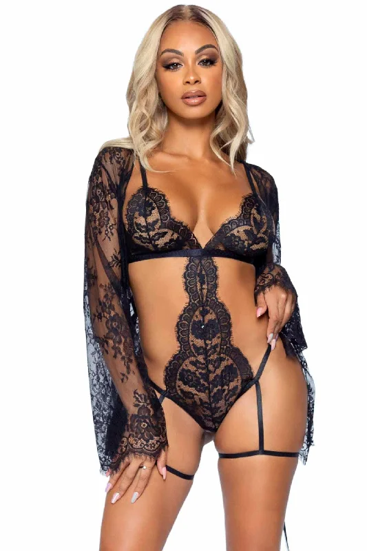 Thermal Bodysuits for Extra Warmth in Winter3 Piece Eyelash Lace Garter Teddy, Robe, Ribbon Tie Set Thermal Bodysuits for Extra Warmth in Winter3 Piece Eyelash Lace Garter Teddy, Robe, Ribbon Tie Set
