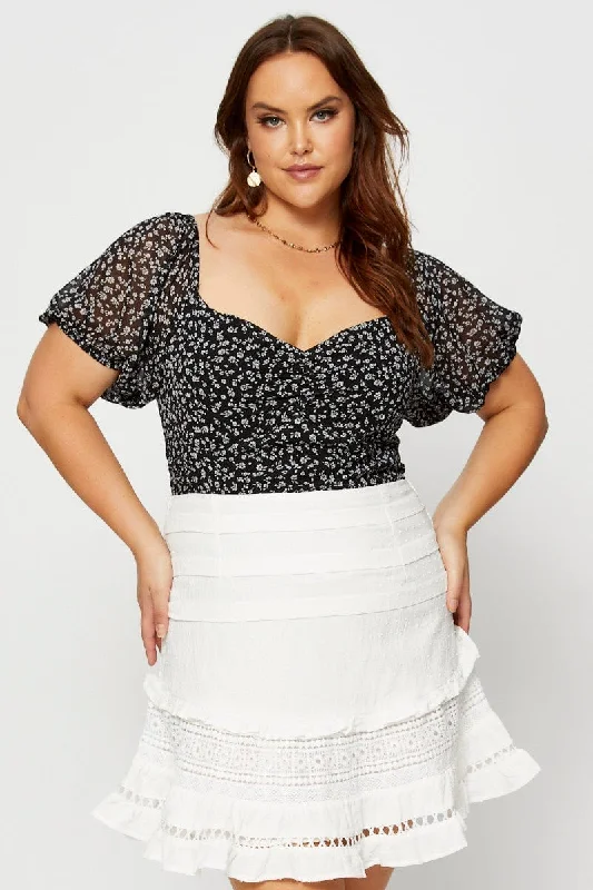 Button - Front Bodysuits with a Classic and Timeless AppealDitsy Print Ruched Bodysuit Short Sleeve Button - Front Bodysuits with a Classic and Timeless AppealDitsy Print Ruched Bodysuit Short Sleeve