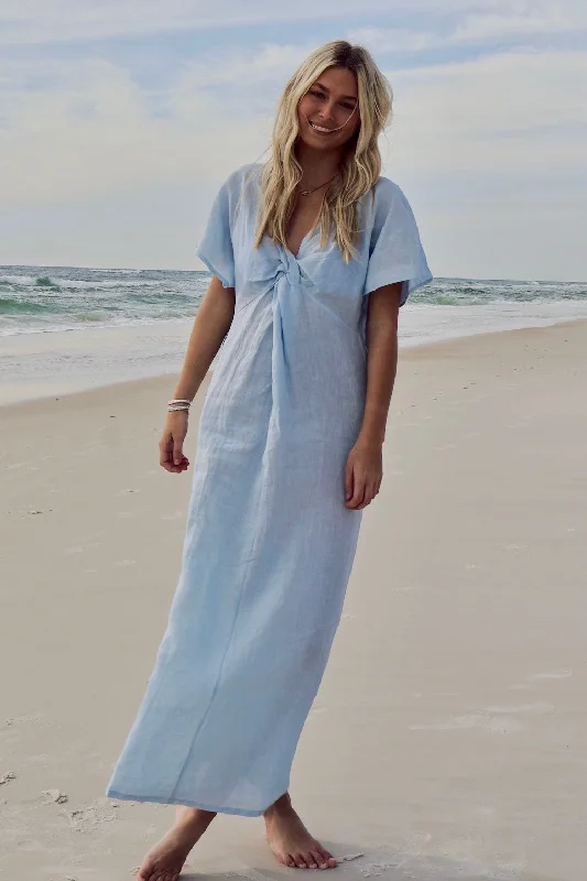 Mock - neck cover ups for a more modern and stylish silhouetteKnot Linen Dress Long Blue Mock - neck cover ups for a more modern and stylish silhouetteKnot Linen Dress Long Blue