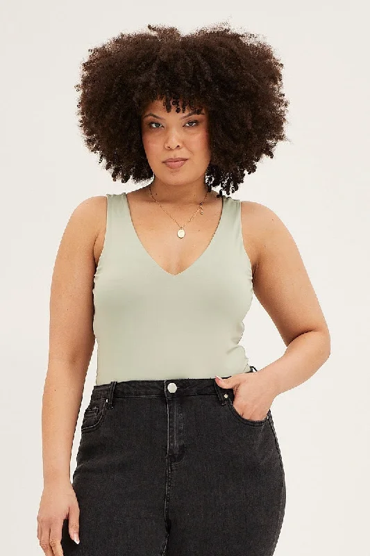 Long - Sleeve Bodysuits for Cold Weather LayeringGreen V-neck Sleeveless Bodysuit