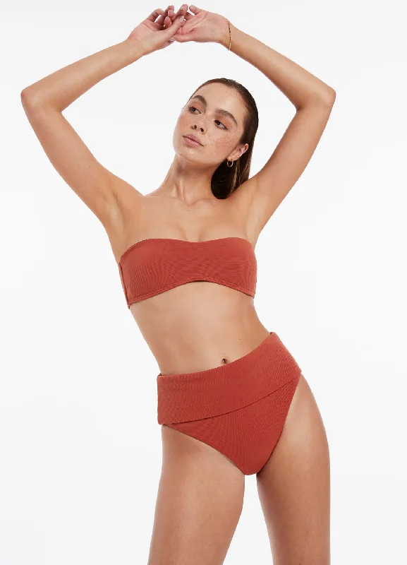 Tie - side bikini bottoms for an adjustable and stylish fitIsla Rib Fold Down High Waisted Bikini Bottom - Russet