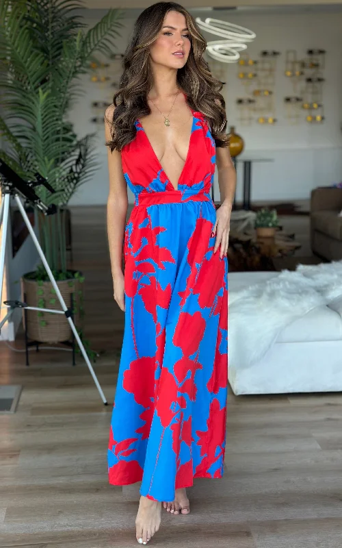 Plus - size floral print cover ups for a stylish beach lookIstanbul: Red and Blue Maxi Dress Plus - size floral print cover ups for a stylish beach lookIstanbul: Red and Blue Maxi Dress