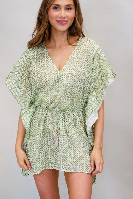 One - size - fits - all cover ups for convenient and hassle - free shoppingTie Tunic in Green Tile One - size - fits - all cover ups for convenient and hassle - free shoppingTie Tunic in Green Tile