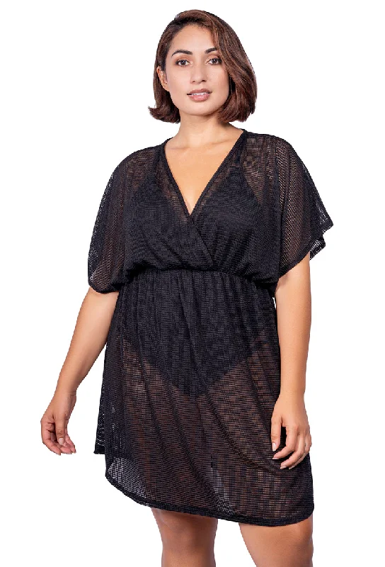 Quick - dry polyester cover ups for water sports enthusiastsV-NECK DOLMAN SLEEVE TUNIC - GOFRET - PLUS SIZE Quick - dry polyester cover ups for water sports enthusiastsV-NECK DOLMAN SLEEVE TUNIC - GOFRET - PLUS SIZE