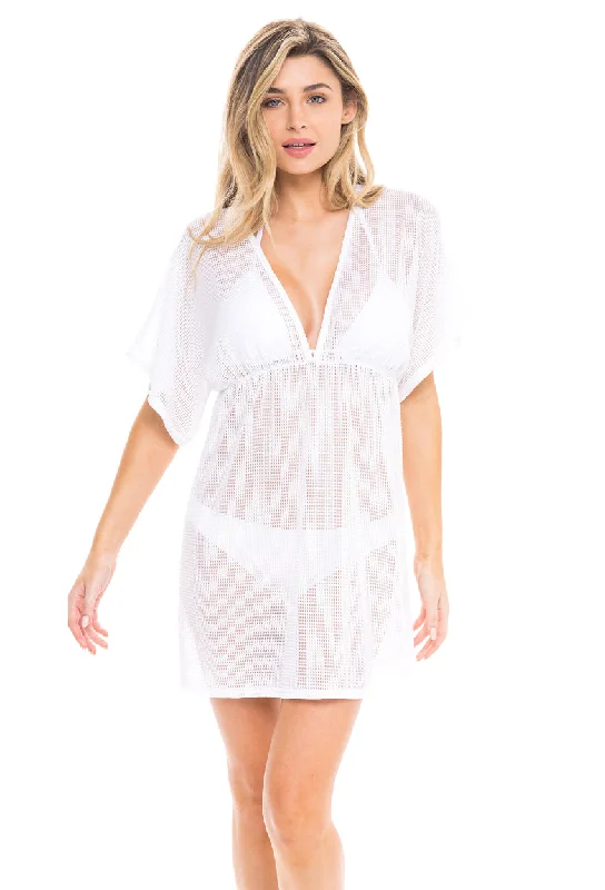 Hooded cover ups for windy beach daysV-NECK DOLMAN SLEEVES TUNIC - GOFRET