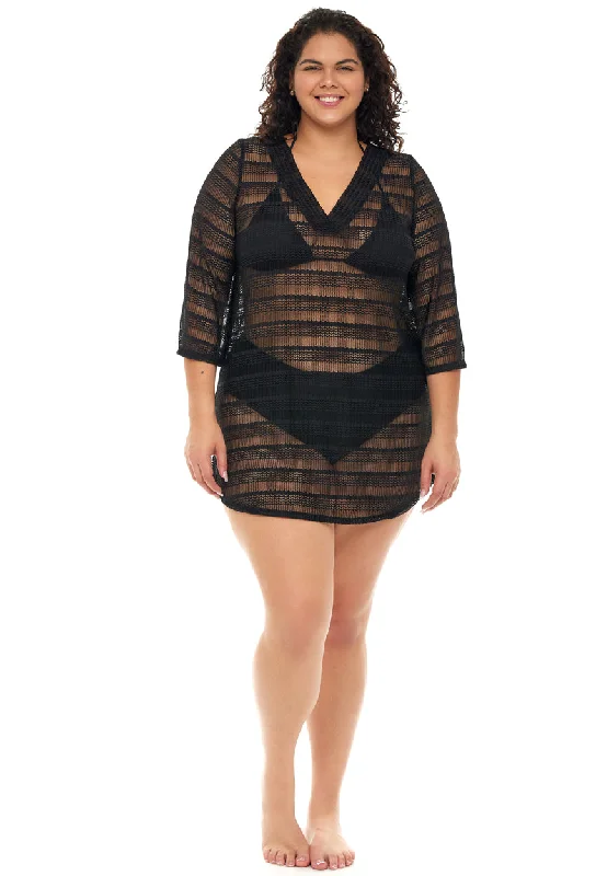 Wrap - around cover ups for a customizable fitV-NECK PLACKET BELL SLEEVE TUNIC - ARROW CHEVRON - PLUS SIZE Wrap - around cover ups for a customizable fitV-NECK PLACKET BELL SLEEVE TUNIC - ARROW CHEVRON - PLUS SIZE