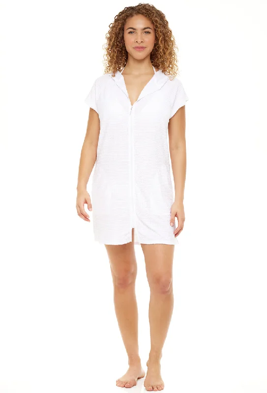 Knee - length cover ups for a versatile and practical beachwear optionZIP-UP FRONT HOODIE WITH RAGLAN SLEEVE DRESS - WAFFLE Knee - length cover ups for a versatile and practical beachwear optionZIP-UP FRONT HOODIE WITH RAGLAN SLEEVE DRESS - WAFFLE